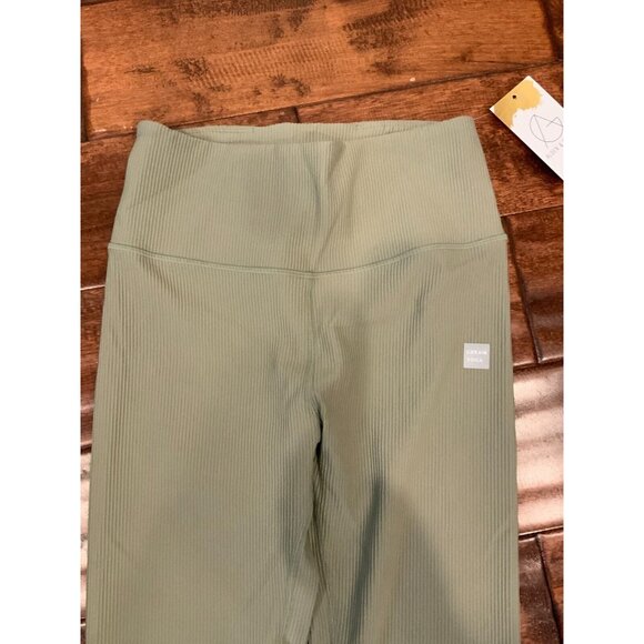 Cream Yoga Light Green Nancy Ribbed Leggings, Size XS - Picture 2 of 5